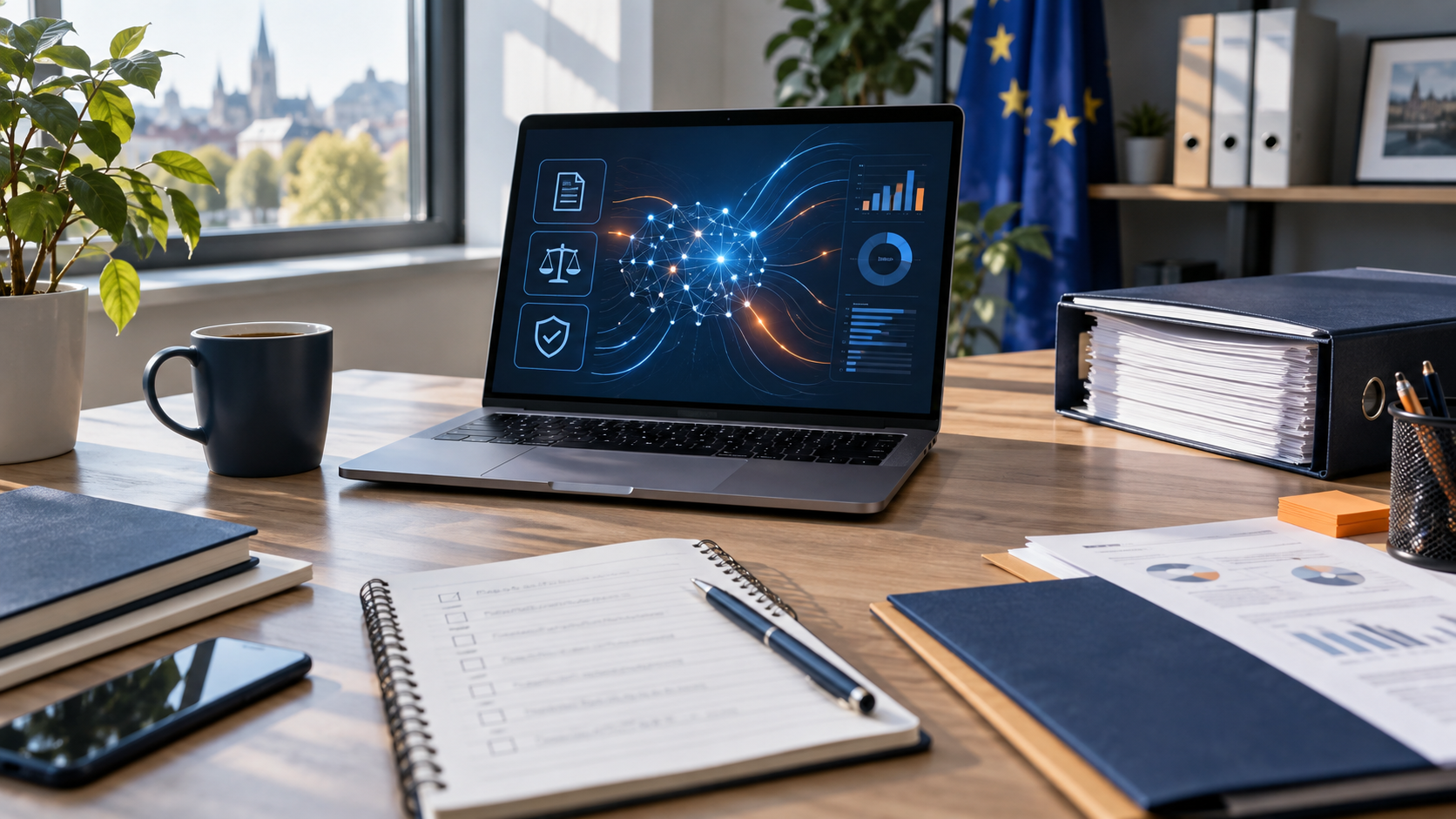 Bureau de PME avec ordinateur illustrant un audit des usages de l’intelligence artificielle